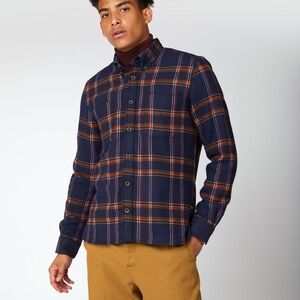 Ben Sherman Flannel Plaid Button-Up Shirt Large Gorpcore Lagenlook Wool Blend